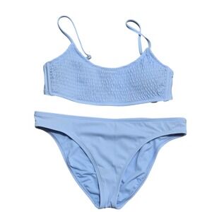 Wild Fable NWOT Light Blue Smocked Bralette Bikini Set Size M 2 Piece Swimsuit